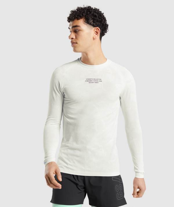 Panske Mikiny Gymshark Steve Cook Long Sleeve Seamless Biele Svetlo / Siva | HV1546982